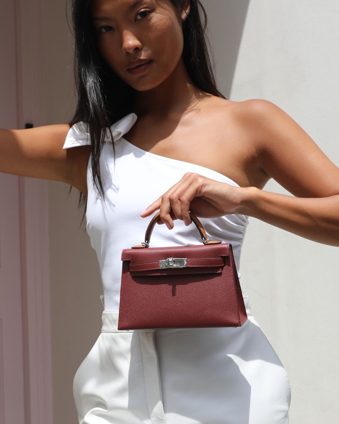 *SUPER RARE* Hermes Mini Kelly II Tricolour 20 Bag In Rouge H, Gold, and Bai Brun Epsom Leather with Palladium Hardware