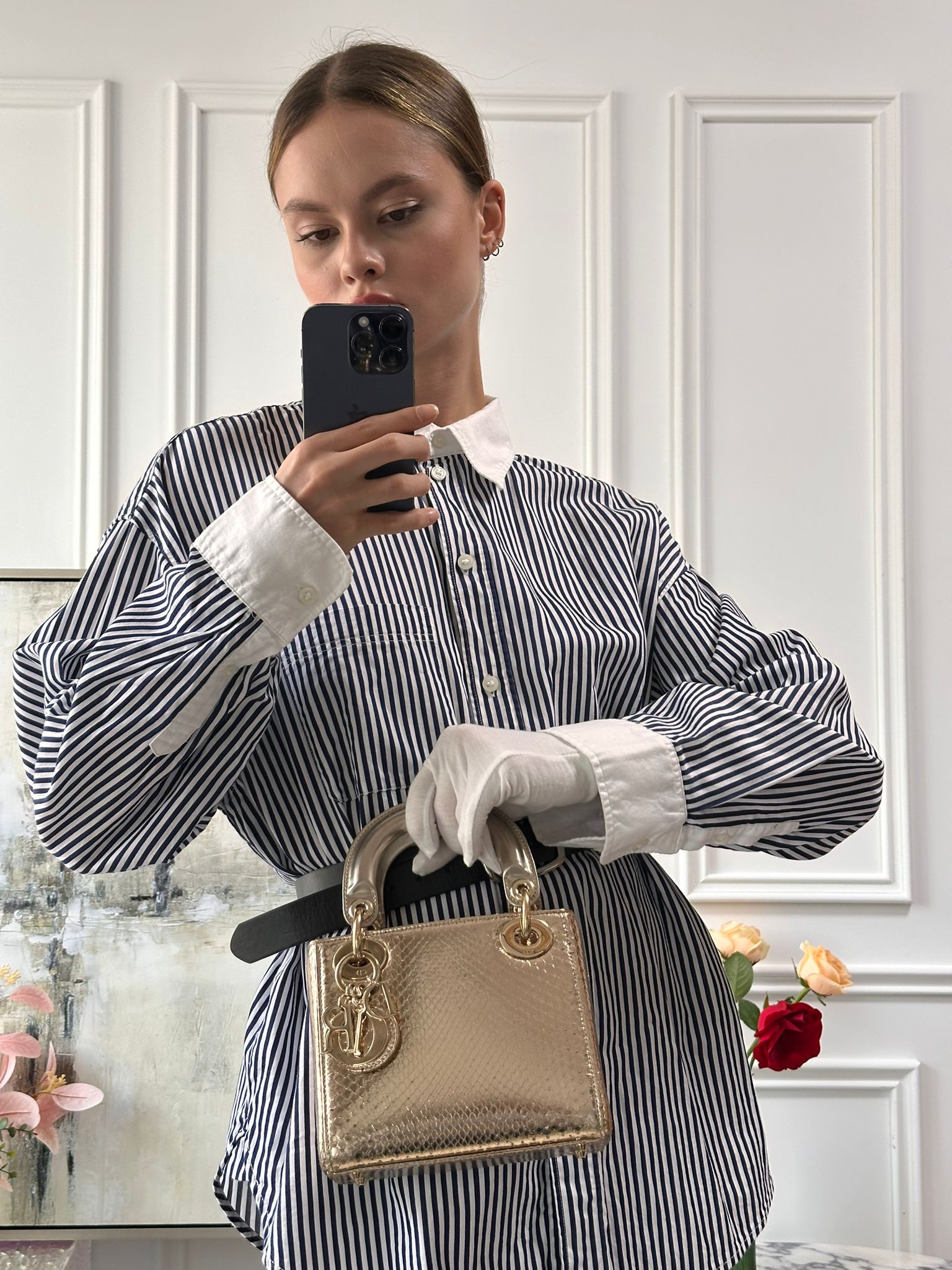 Dior Mini Lady Dior Bag Gold in Python Leather with Gold Hardware on