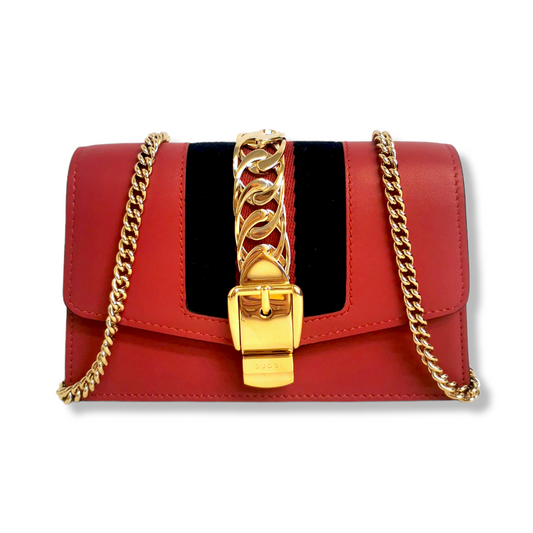 Gucci Sylvie Red Leather Chain Crossbody