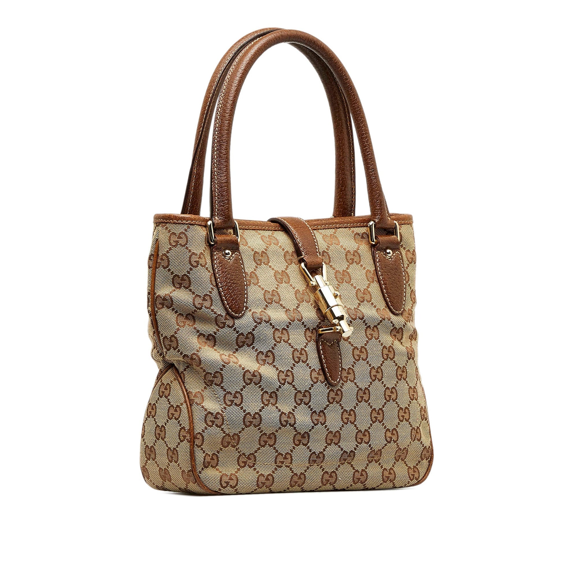 Gucci Jackie Tan Leather Canvas Tote