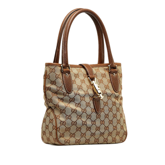 Gucci Jackie Tan Leather Canvas Tote