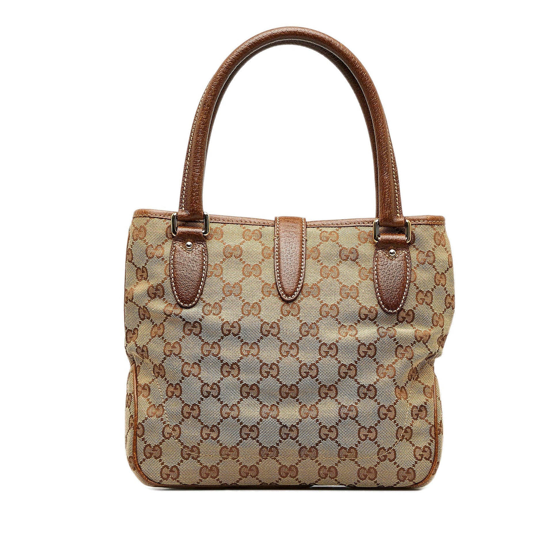Gucci Jackie Tan Leather Canvas Tote