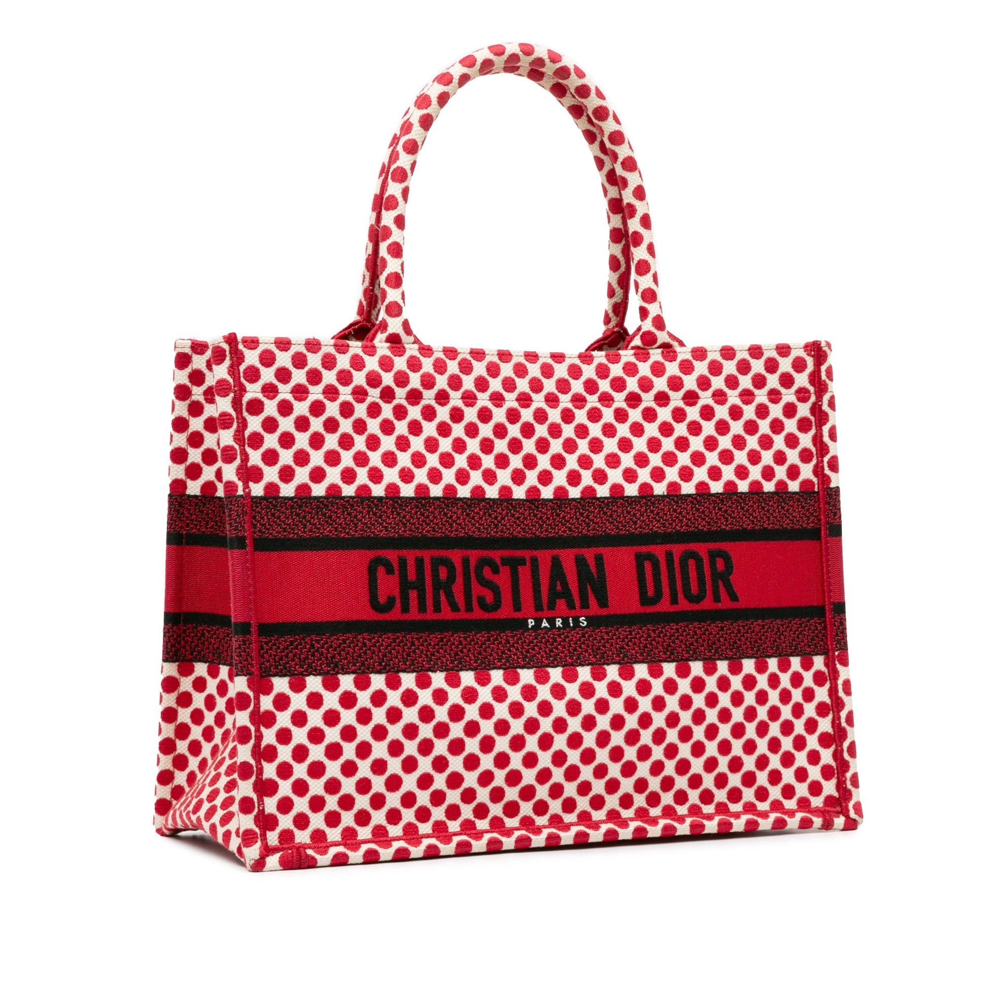Red Dior DiorAmour Medium Embroidered Canvas Dots Book Tote
