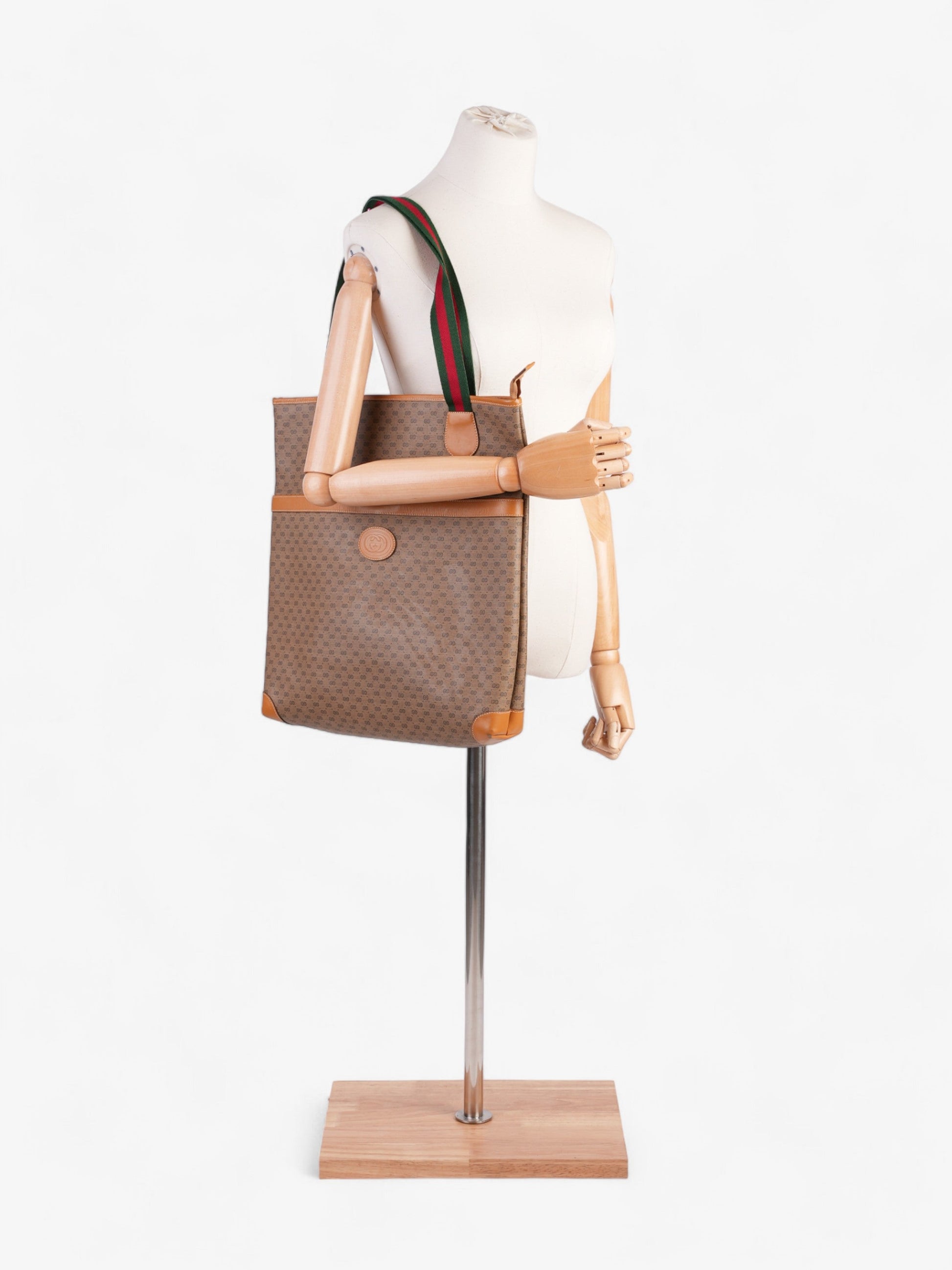Gucci Supreme Tote Light Brown / Green And Red Web Coated Canvas
