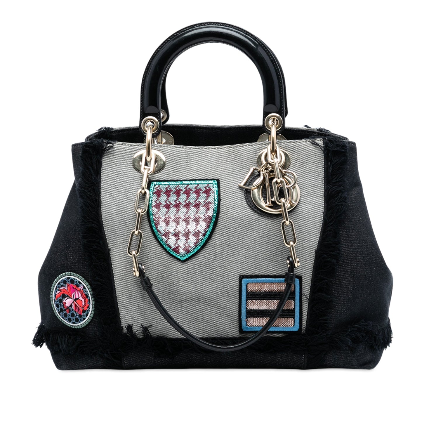 Black Dior Denim Patch D Light Satchel