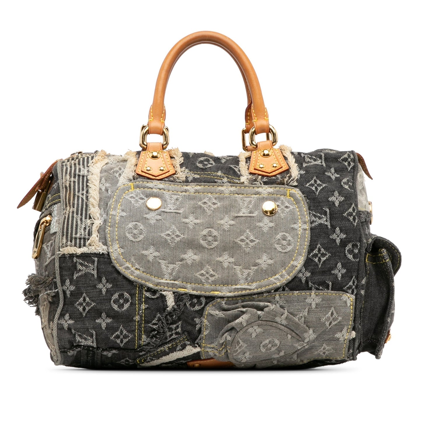 Gray Louis Vuitton Monogram Patchwork Boston Bag