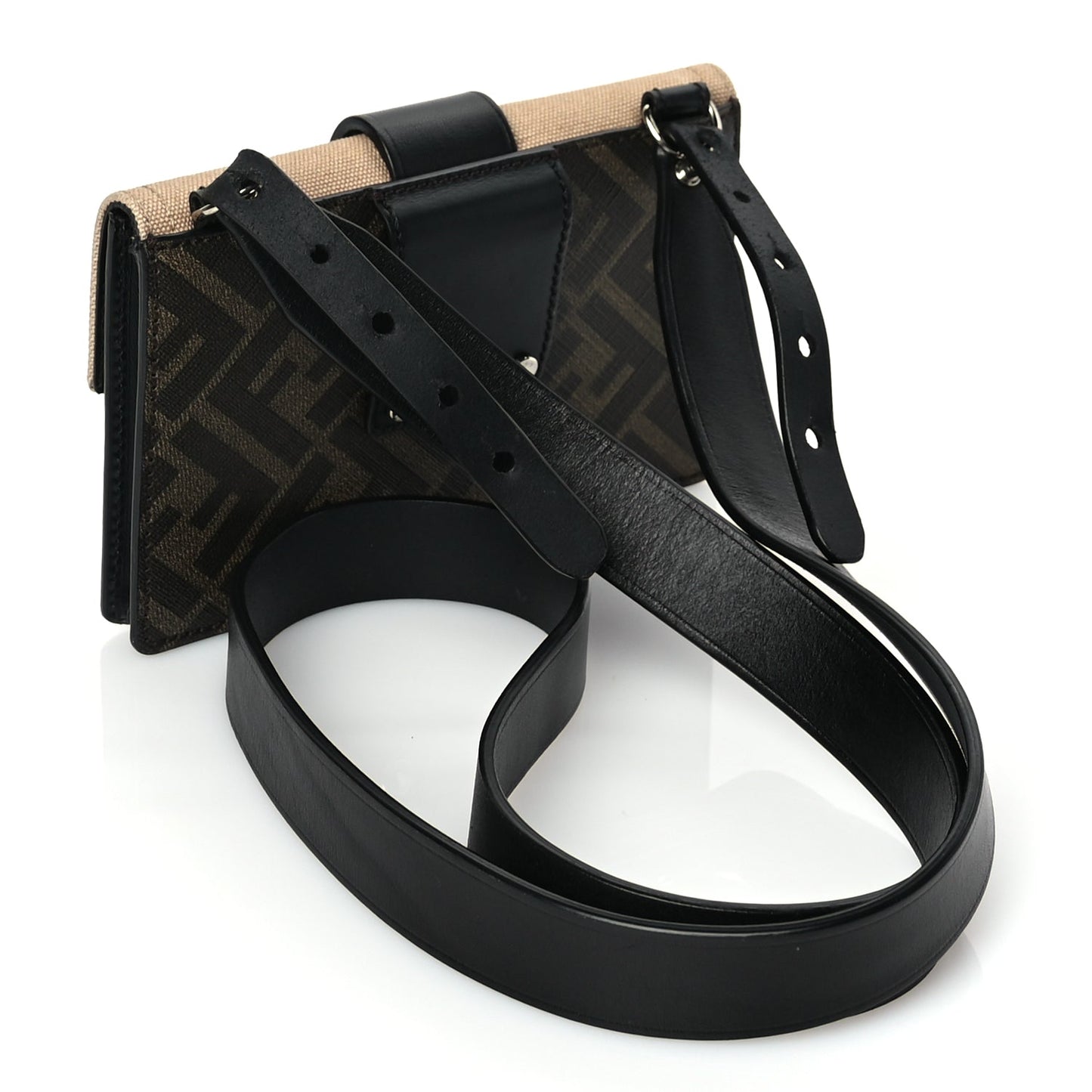 Fendi Glazed Fabric Cotton Vitello King Aura FF 1974 Baguette Belt Pouch Tobacco Moro Sand Black