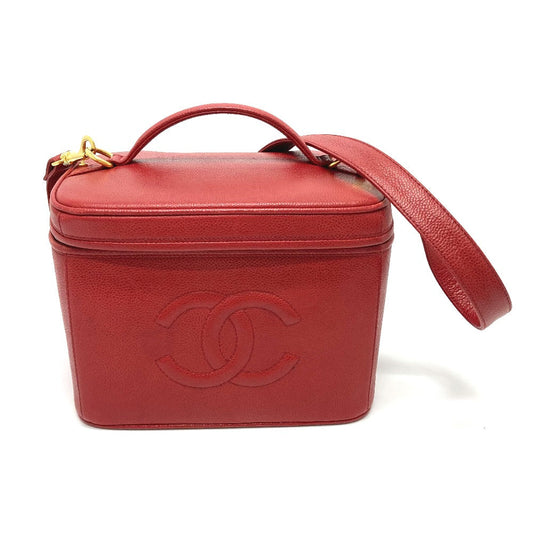 CHANEL Shoulder Bag Caviar skin Red CC COCO Mark Vanity bag handbag