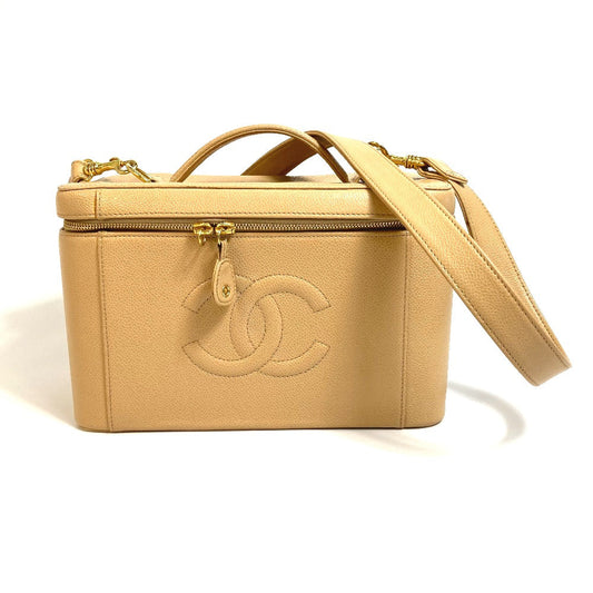 CHANEL Shoulder Bag Caviar skin beige CC COCO Mark Vanity bag