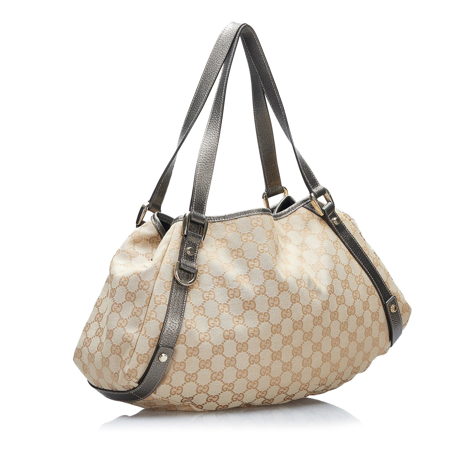 Gucci Abbey Brown Leather Canvas Tote Style 2