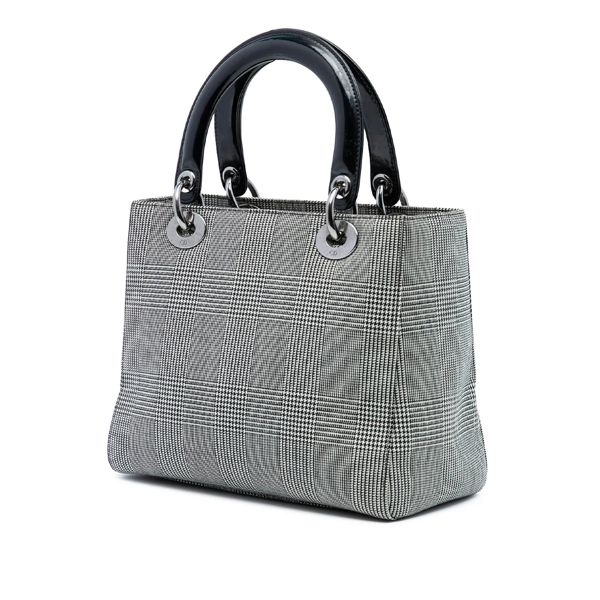 Gray Dior Medium Canvas Houndstooth Lady Dior Satchel