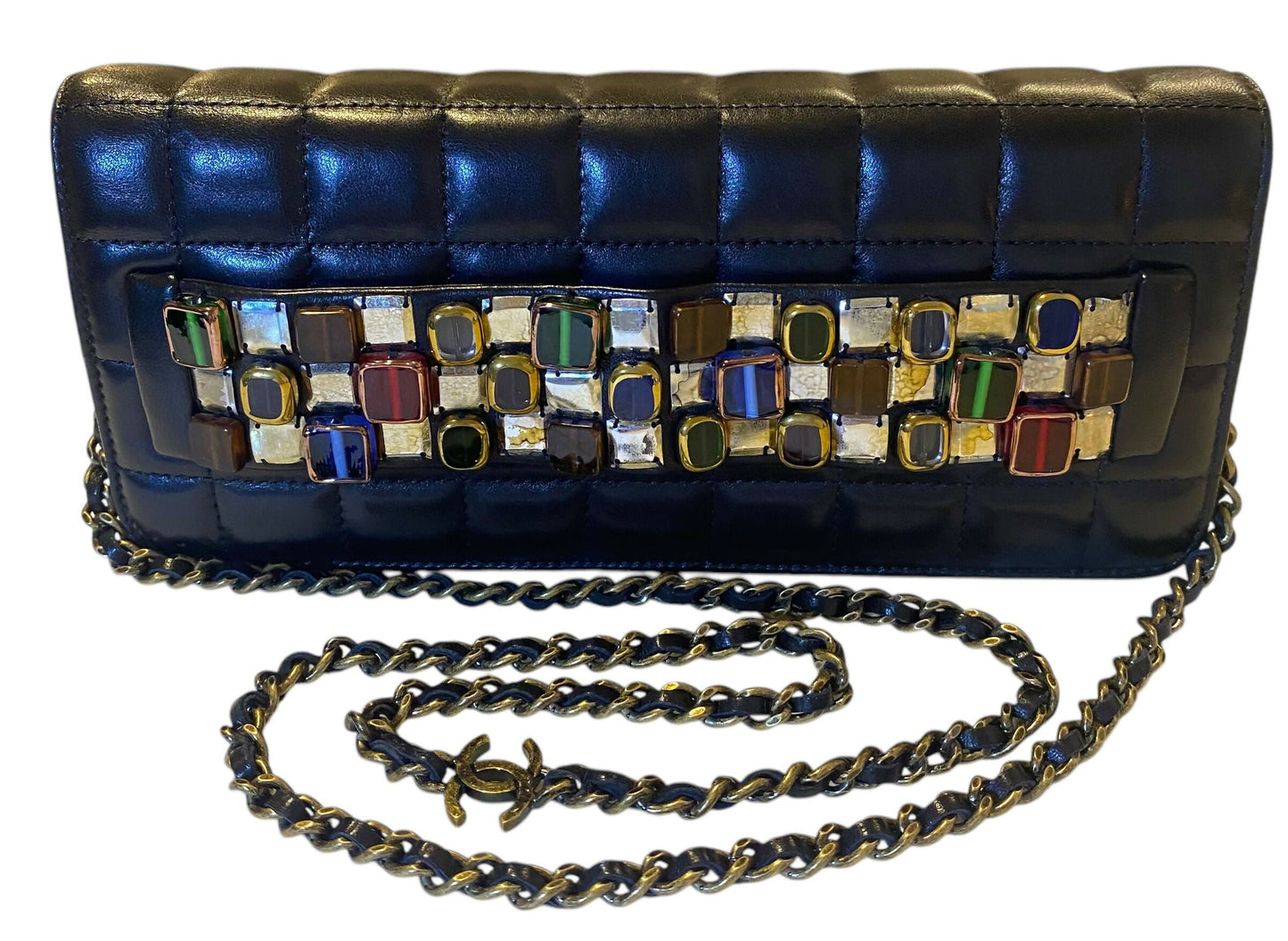 Chanel 11A Paris-Byzance Black Chocolate Bar Lambskin Leather Jeweled Clutch MinaudiÃ¨re Bag