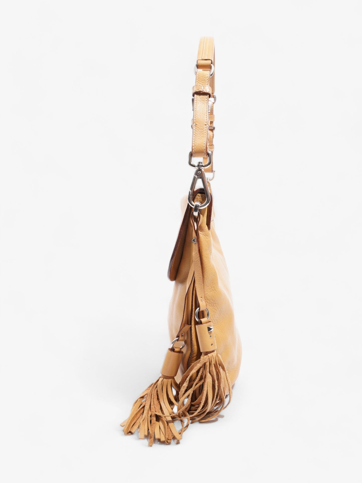 Prada Tassel Flap Shoulder Caramel Brown Leather