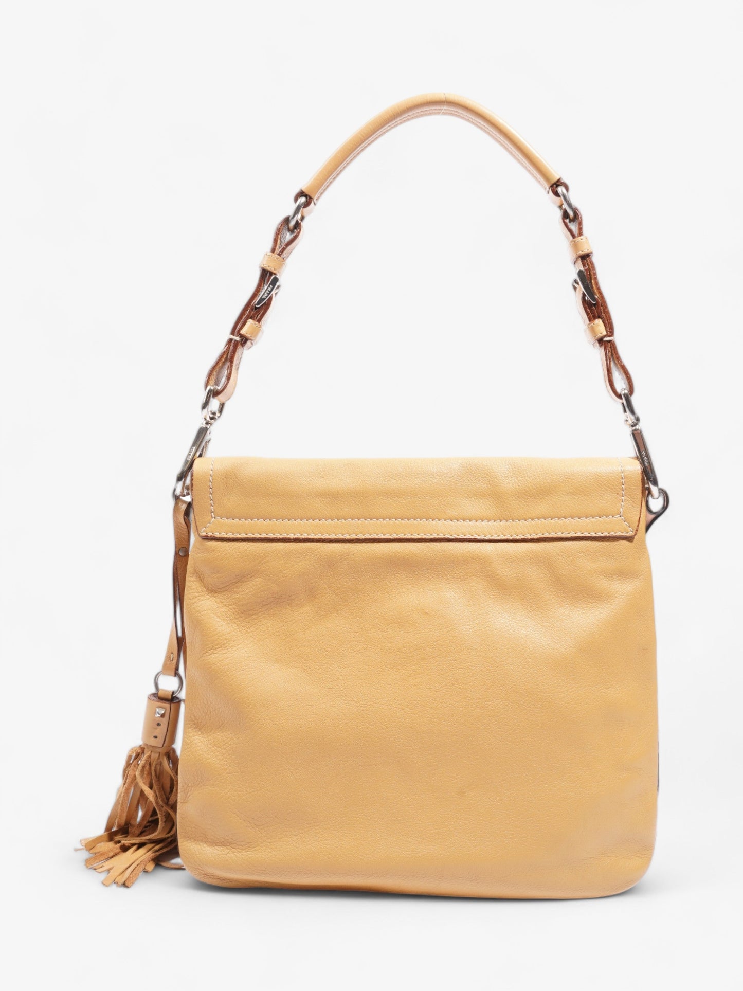 Prada Tassel Flap Shoulder Caramel Brown Leather