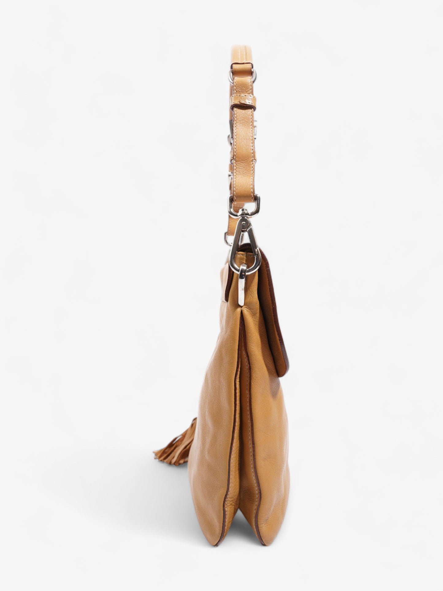 Prada Tassel Flap Shoulder Caramel Brown Leather