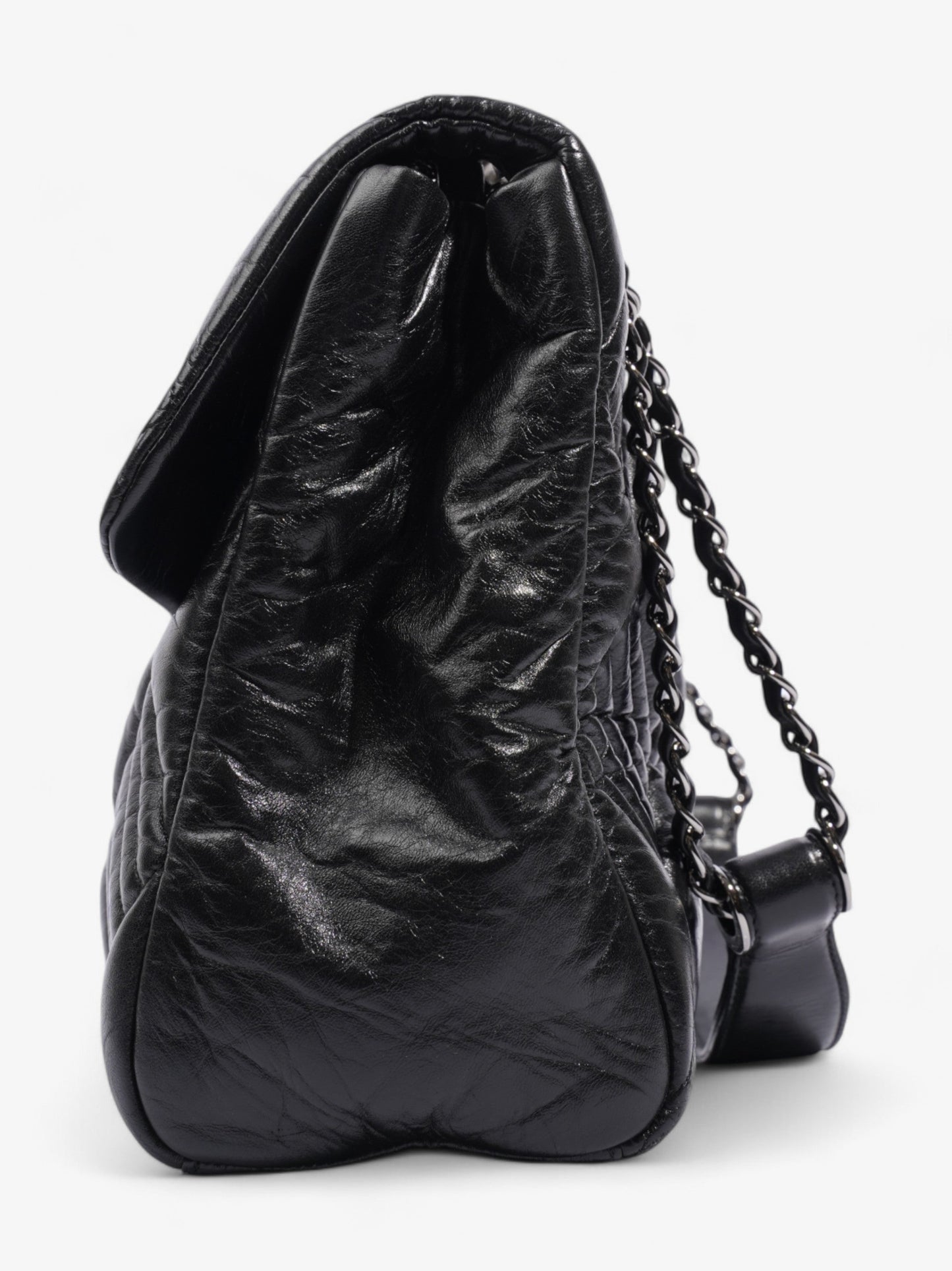 Chanel In and Out Flap Bag Black Lambskin Leather Maxi