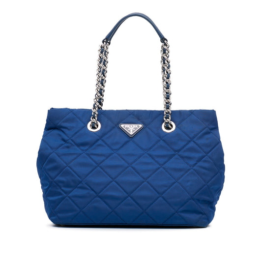 Prada Tessuto Impuntu Blue Nylon Canvas Luxury Handbag