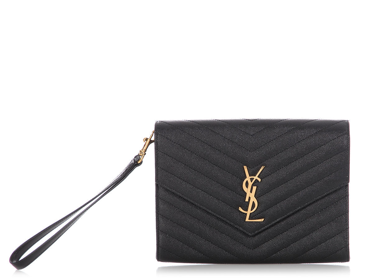 Saint Laurent Black Grain De Poudre Cassandre MatelassÃÂ© Flap Pouch