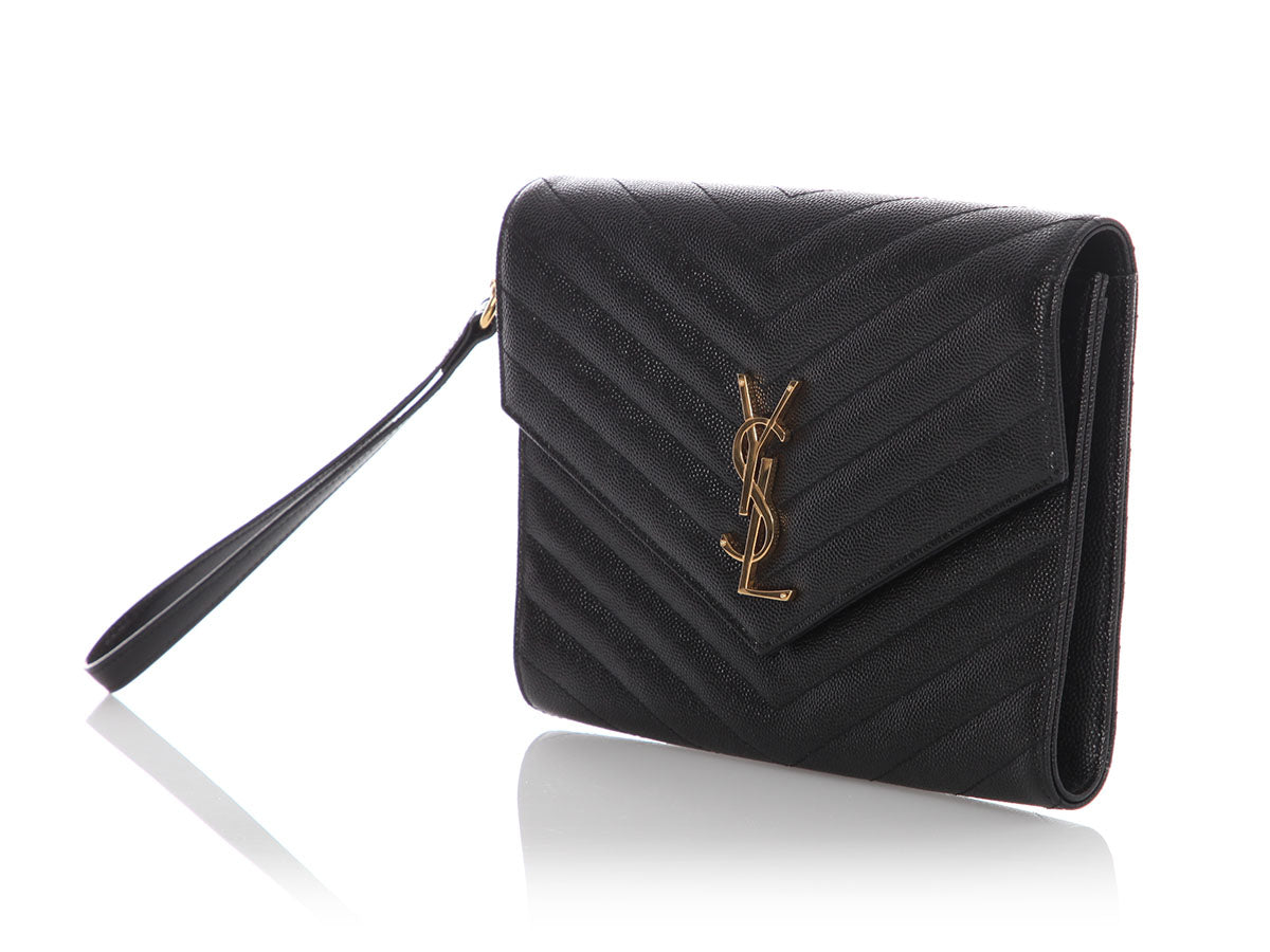 Saint Laurent Black Grain De Poudre Cassandre MatelassÃÂ© Flap Pouch
