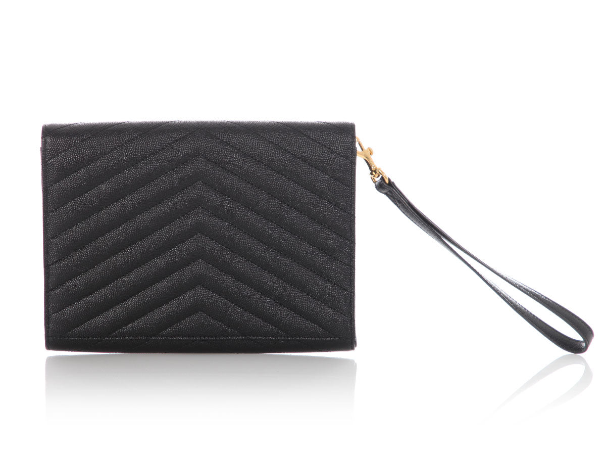 Saint Laurent Black Grain De Poudre Cassandre MatelassÃÂ© Flap Pouch