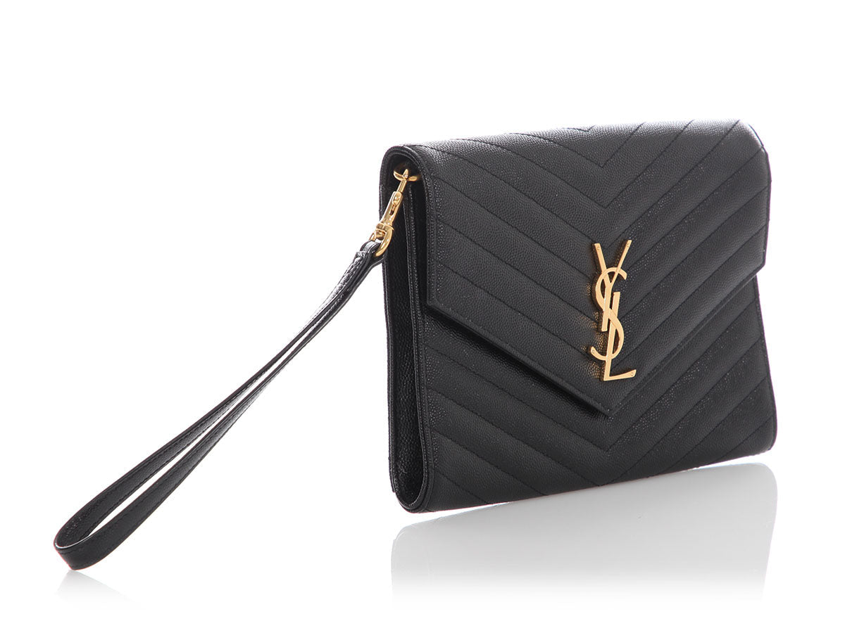 Saint Laurent Black Grain De Poudre Cassandre MatelassÃÂ© Flap Pouch