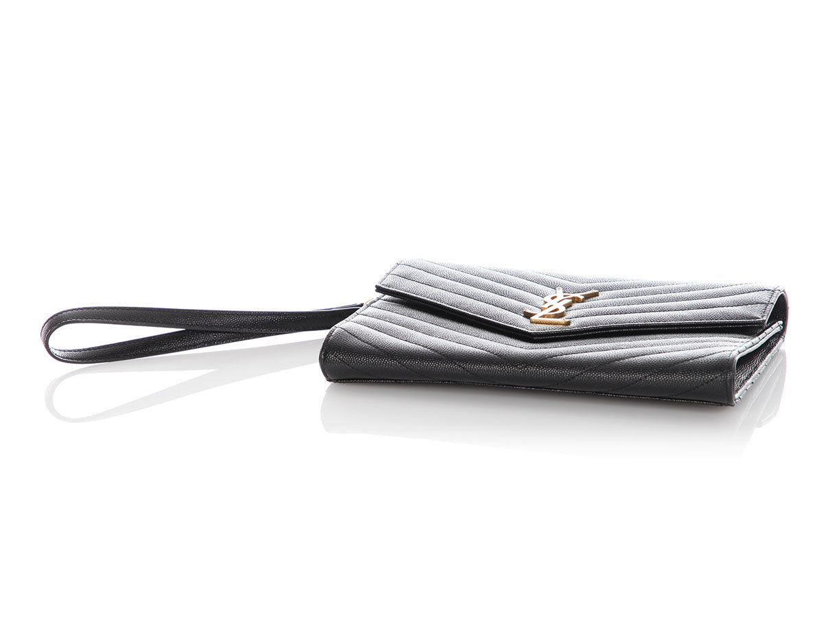 Saint Laurent Black Grain De Poudre Cassandre MatelassÃÂ© Flap Pouch