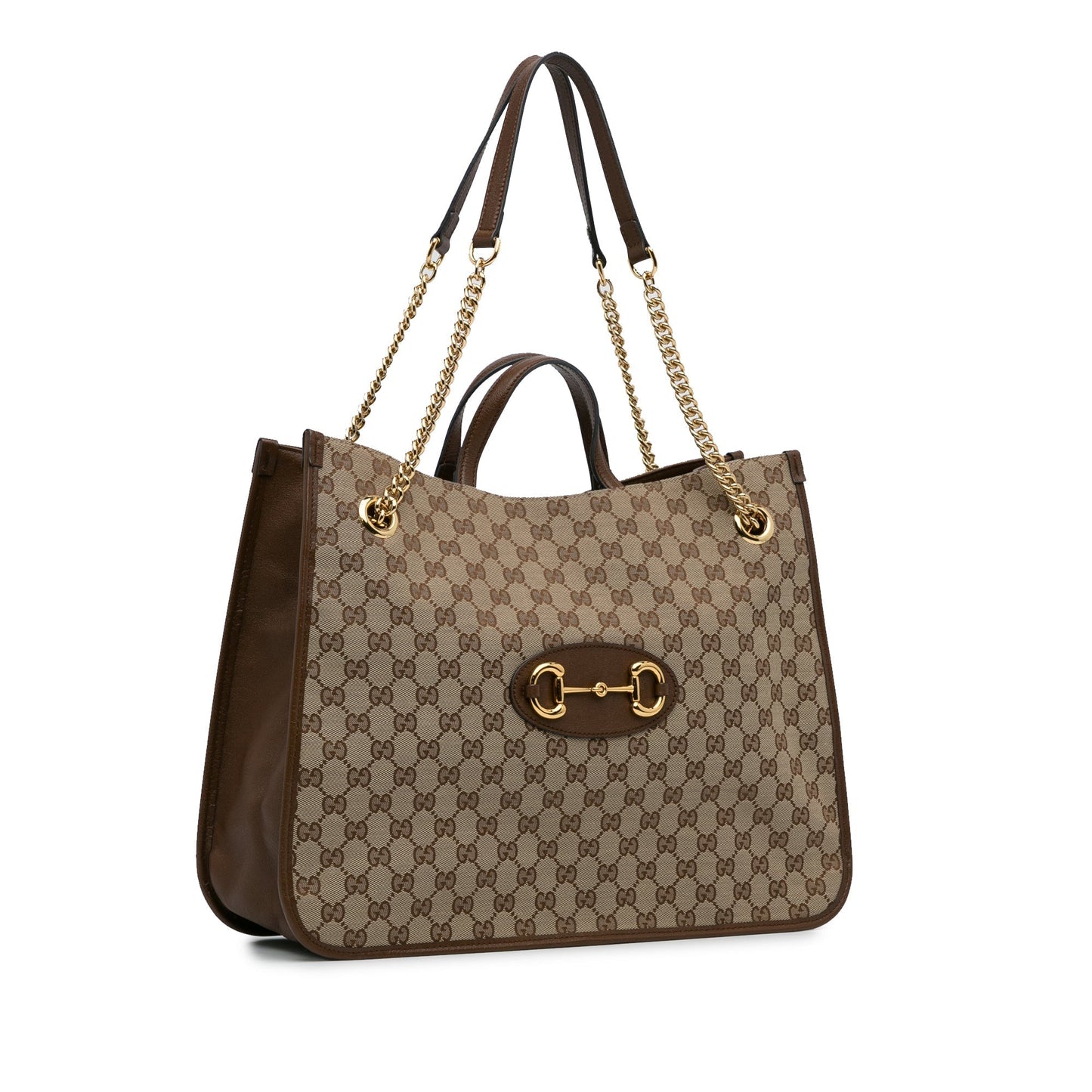 Gucci Horsebit Brown Leather Canvas Tote Style 3