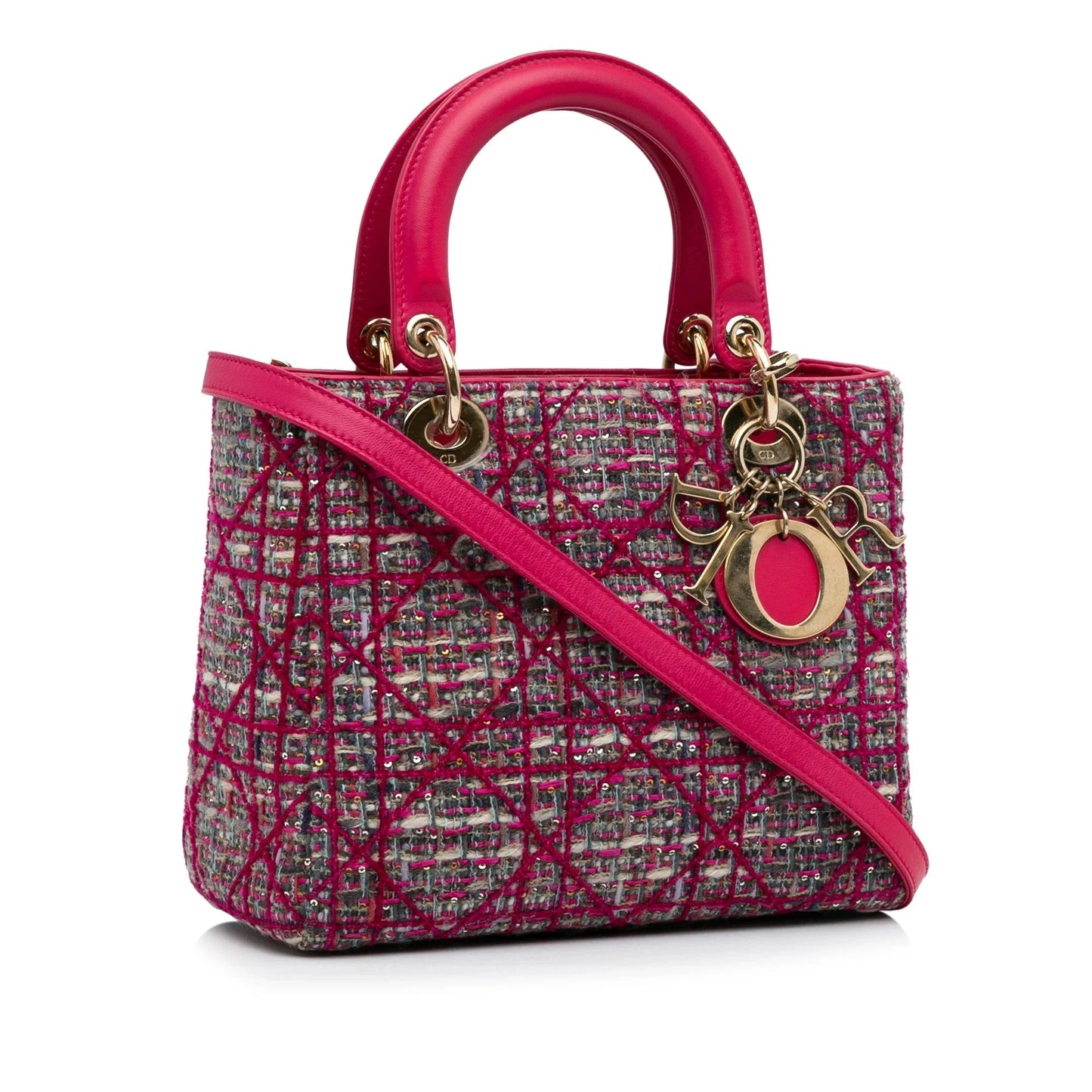 Pink Dior Medium Tweed Macrocannage Lady Dior Satchel