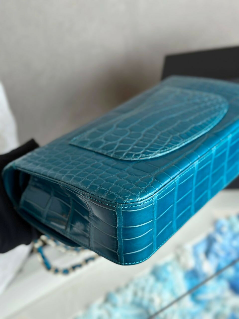 Chanel Medium Turquoise Crocodile Classic Flap Bag