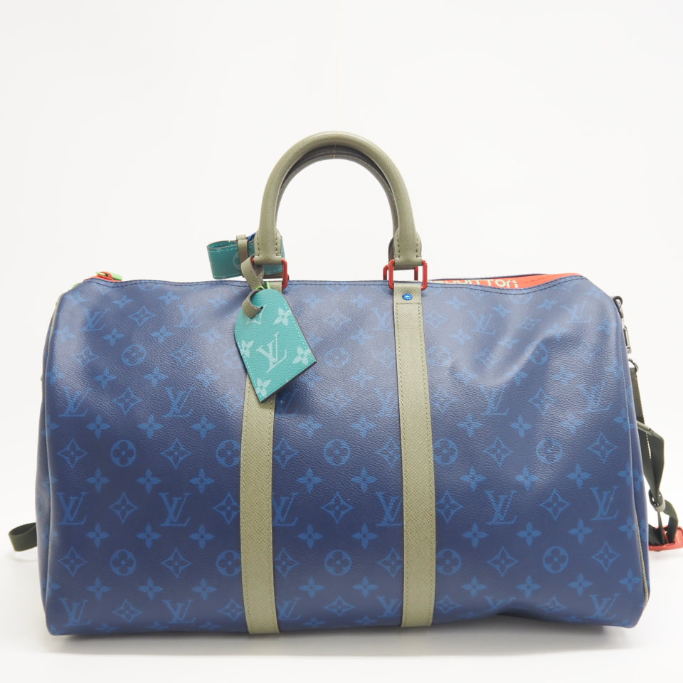 LOUIS VUITTON Boston Duffel bag leather blue monogram pacific Keepall bandouliere45 unisex(Unisex)