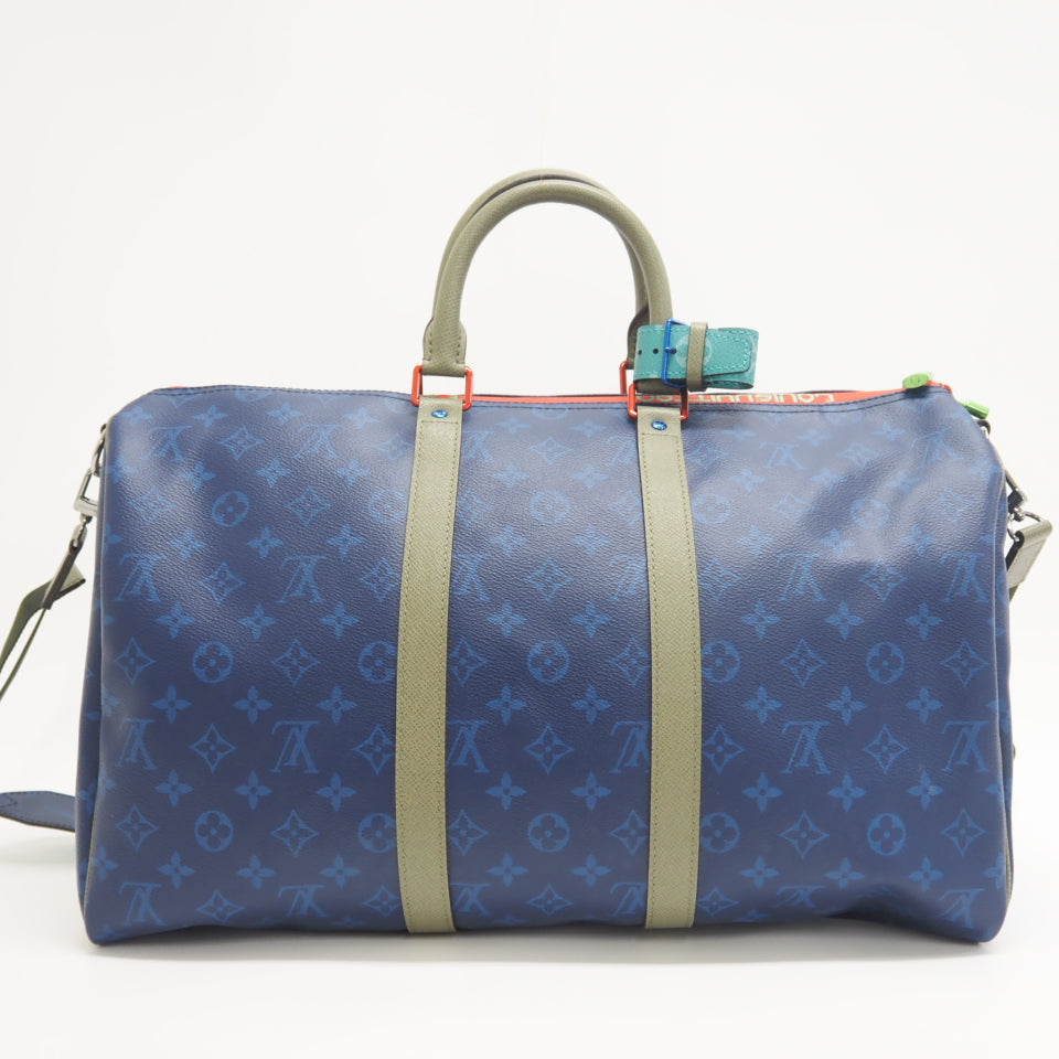 LOUIS VUITTON Boston Duffel bag leather blue monogram pacific Keepall bandouliere45 unisex(Unisex)