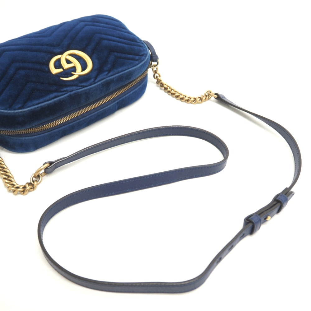 GUCCI Shoulder Bag 447632 Velor blue GG Marmont