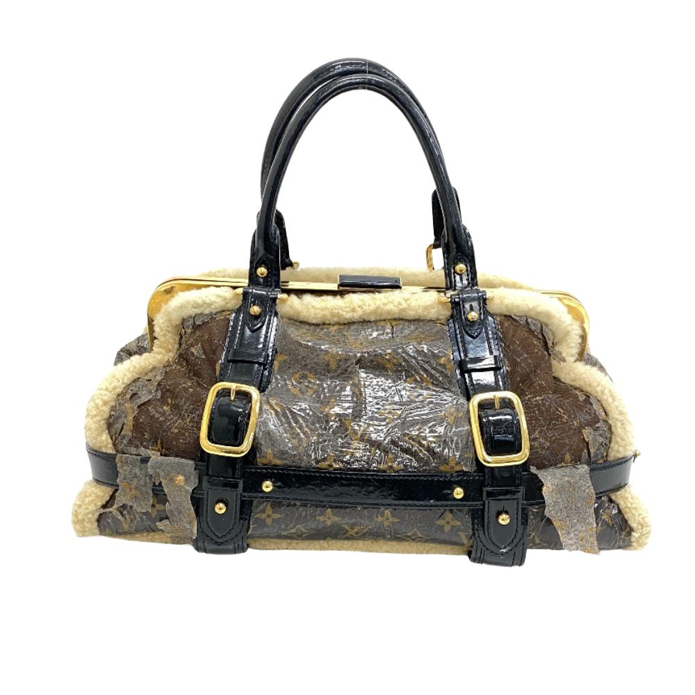 LOUIS VUITTON Mini Boston Duffel bag Patent Leather, Sheepskin Brown Handbag monogram shearling storm Women