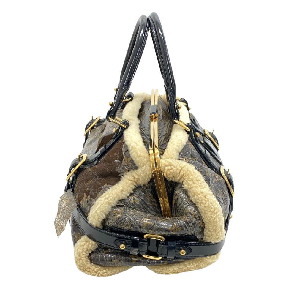 LOUIS VUITTON Mini Boston Duffel bag Patent Leather, Sheepskin Brown Handbag monogram shearling storm Women