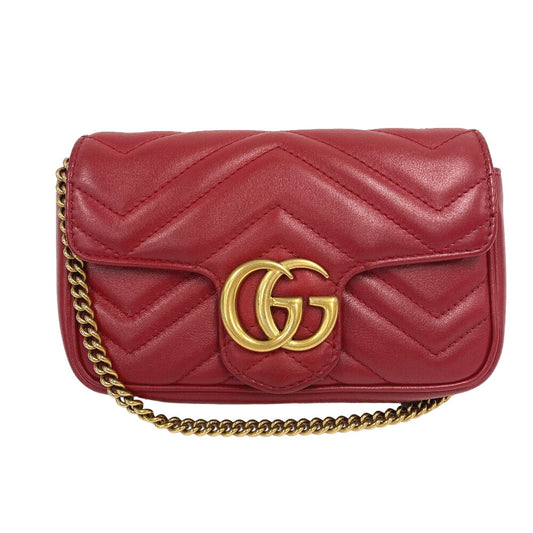 GUCCI Shoulder Bag 476433 leather Red ChainShoulder GG Marmont Women