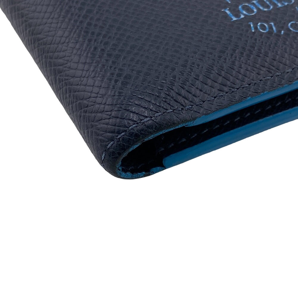 LOUIS VUITTON Bill Compartment leather Navy Taiga Portefeuille Multripru mens
