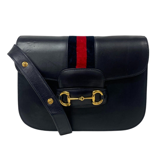 GUCCI Shoulder Bag 602204 Leather, Velour Navy Velor x leather Horsebit 1955 Women