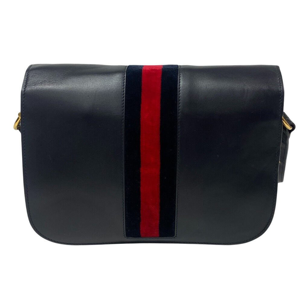 GUCCI Shoulder Bag 602204 Leather, Velour Navy Velor x leather Horsebit 1955 Women
