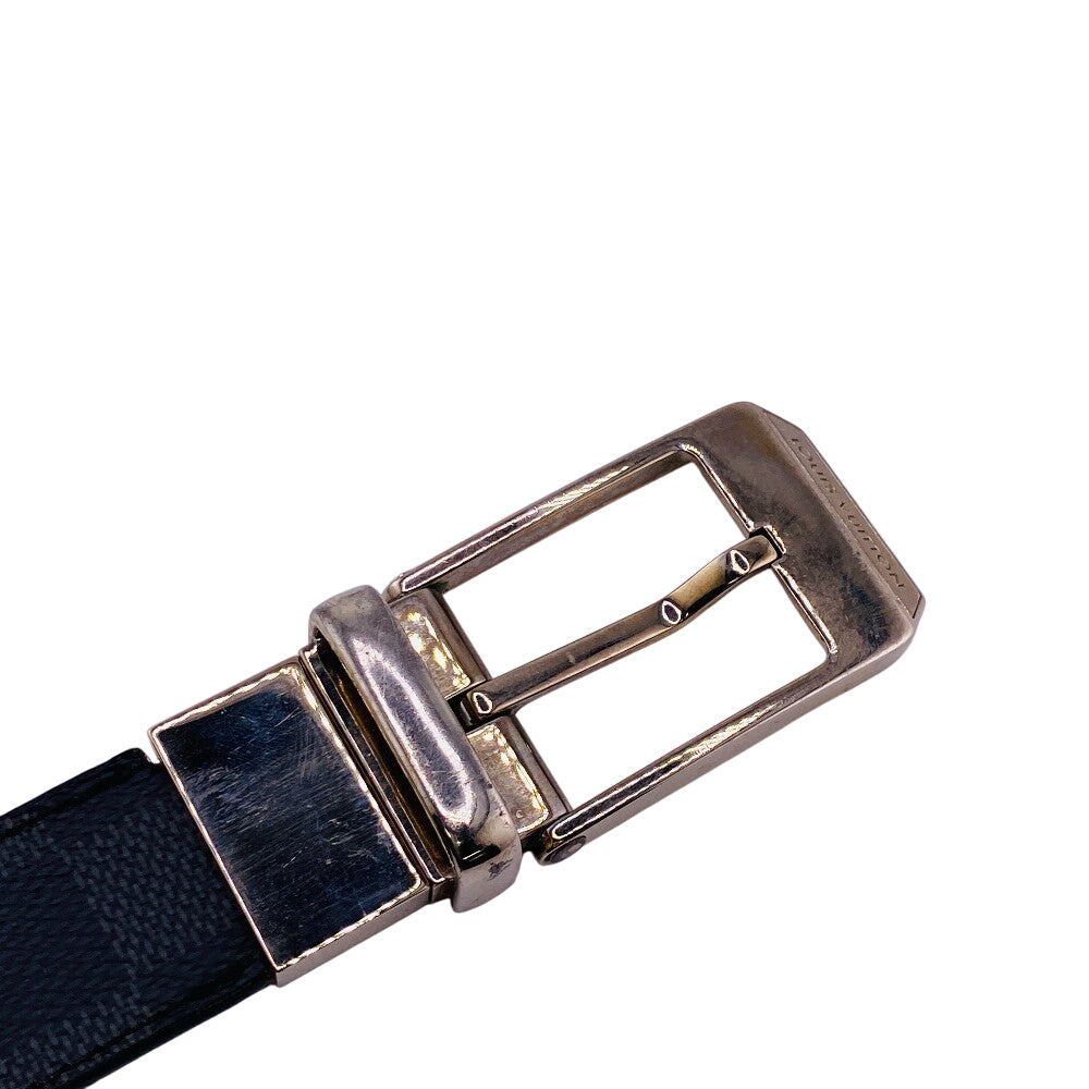 LOUIS VUITTON belt leather black Saintur Damier Grafitte mens 85/34
