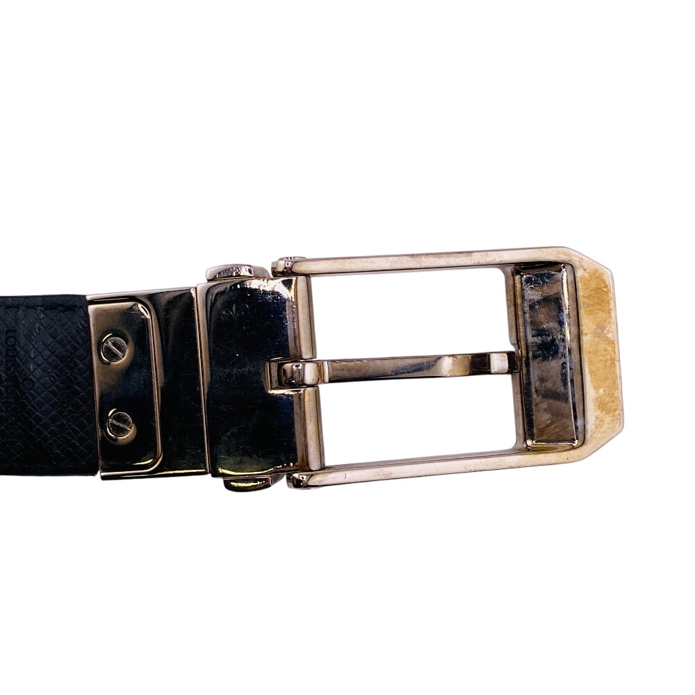 LOUIS VUITTON belt leather black Saintur Damier Grafitte mens 85/34