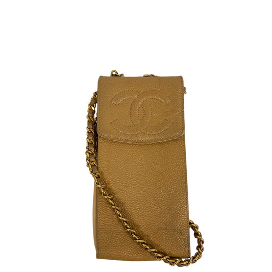 CHANEL Mobile phones and smartphone accessories Caviar skin beige ChainShoulder ChainShoulder COCO Mark Mobile phone case Women