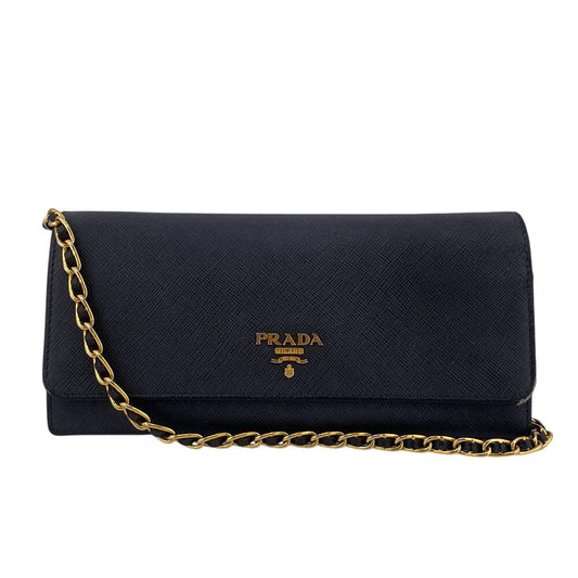 PRADA Long Wallet Purse 1MT290 leather black Shoulder Bag Safiano Chain wallet Women
