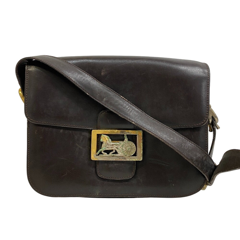 CELINE Shoulder Bag leather Brown Carriage Metal Women