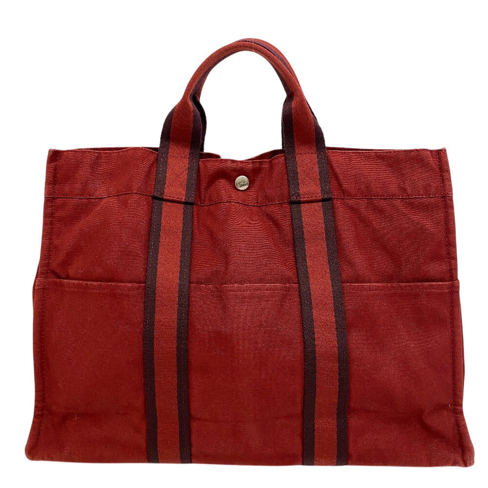 HERMES Tote Bag Cotton canvas Red Handbag Shoulder Bag Hermes Fool ToeMM Women(Unisex)