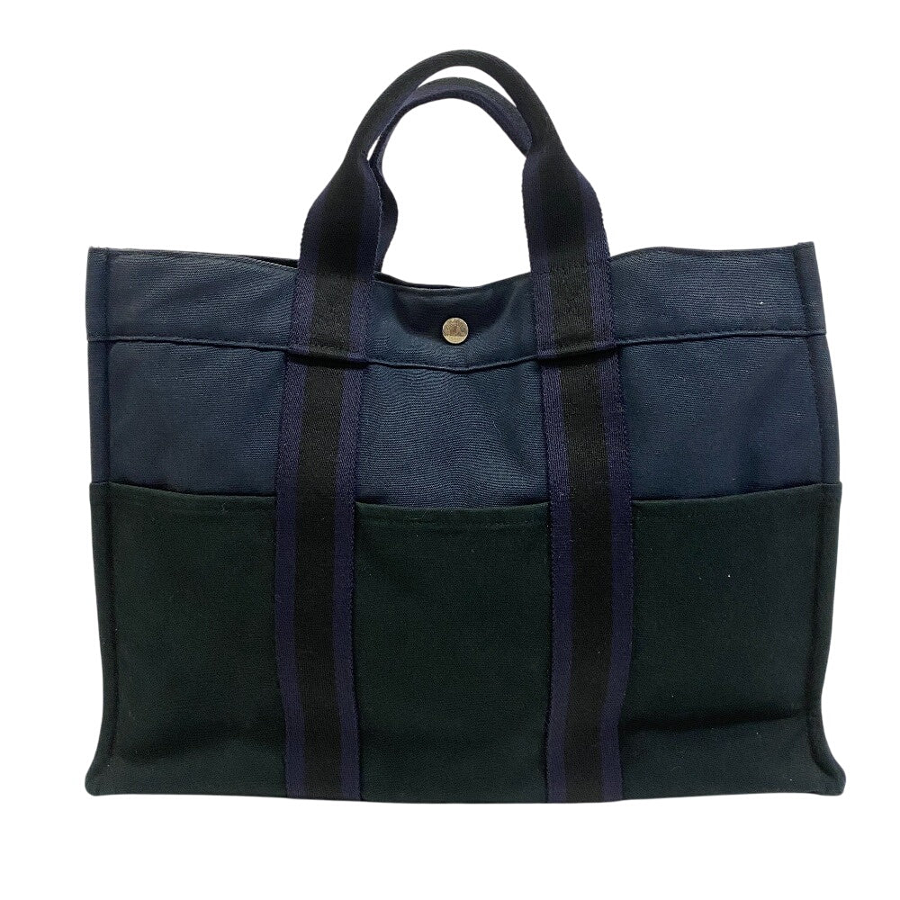 HERMES Handbag Canvas, Leather Navy By color Fool Toe Tote MM Women