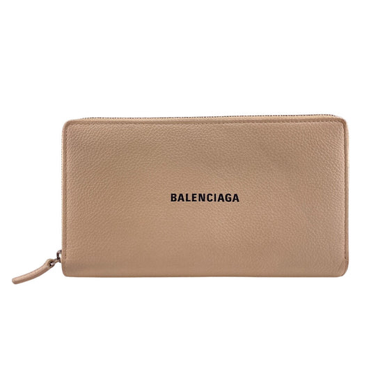 BALENCIAGA Long Wallet Purse 594317 leather beige Zip Around Cash Continental Wallet logo Women(Unisex)