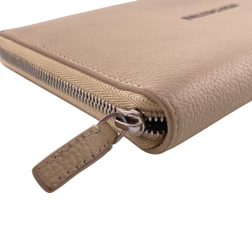 BALENCIAGA Long Wallet Purse 594317 leather beige Zip Around Cash Continental Wallet logo Women(Unisex)