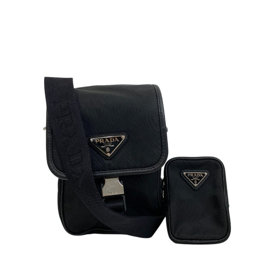 PRADA Shoulder Bag 2VD043 Nylon, Saffiano leather black triangle plate mens