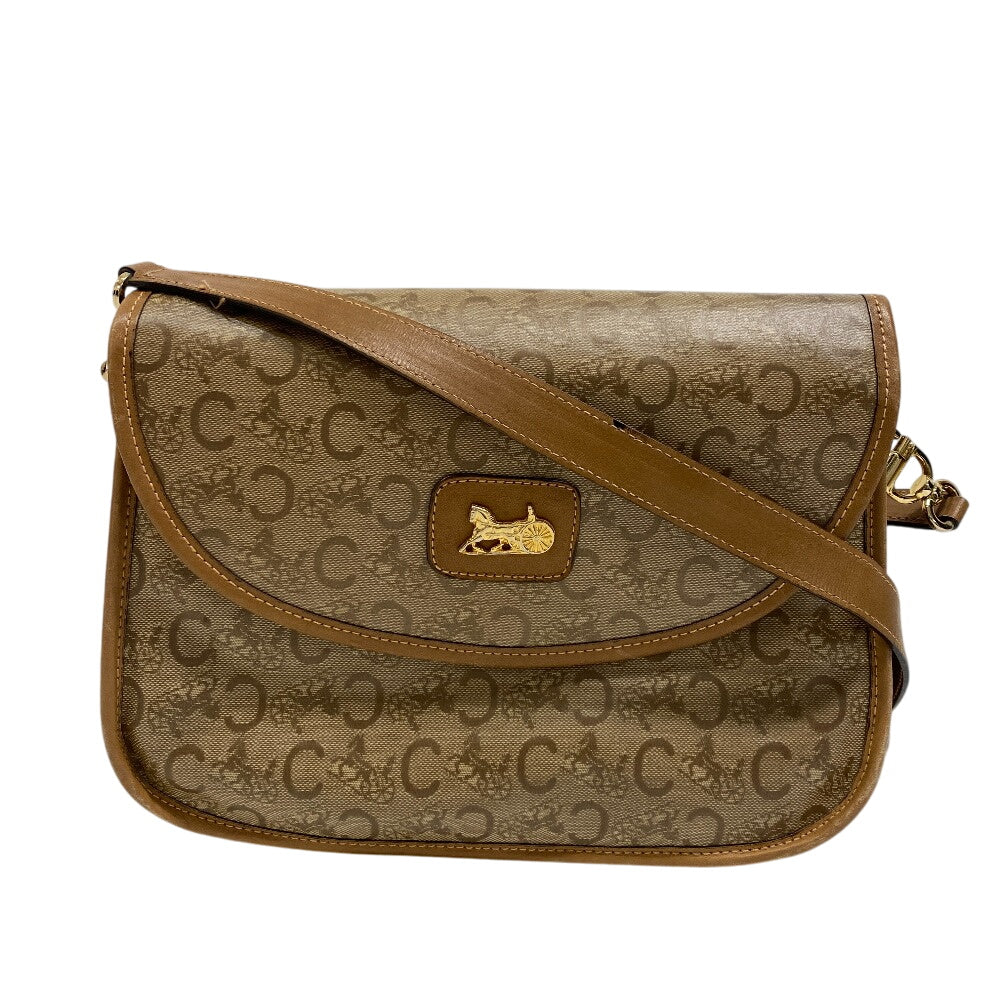 CELINE Shoulder Bag leather beige Carriage Metal Women