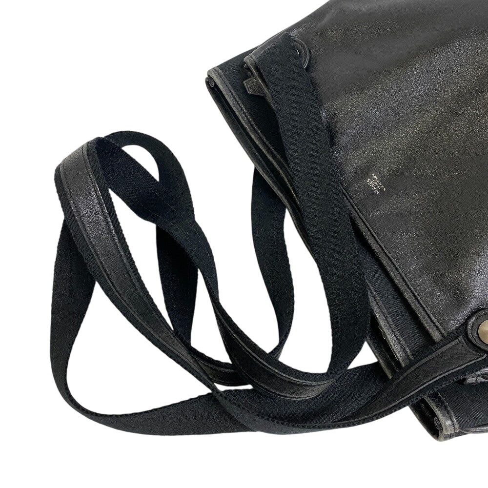 HERMES Shoulder Bag Leather, Canvas black Mrs. hippies